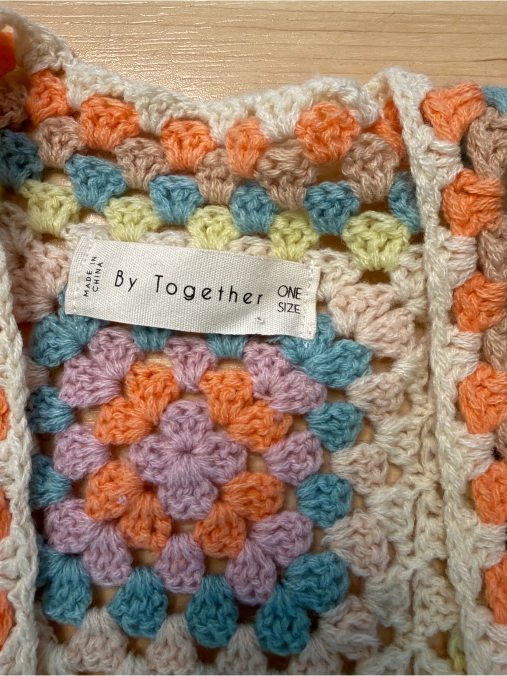 By Together  Crochet Granny Square Cardigan Pastel Multicolor One Size New - Picture 4 of 5